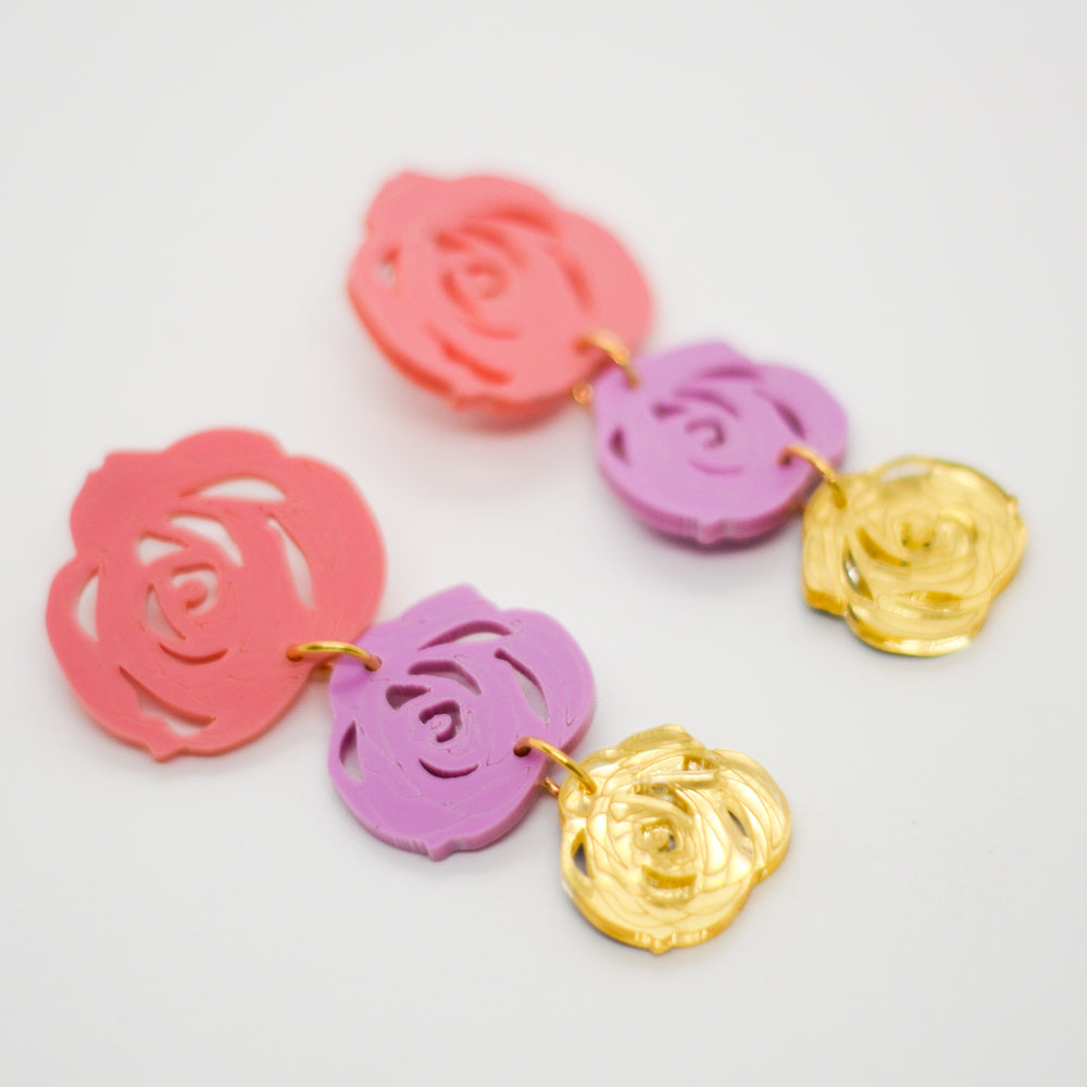 Rosas Triples -  Rosa, Lila y Dorado Espejado