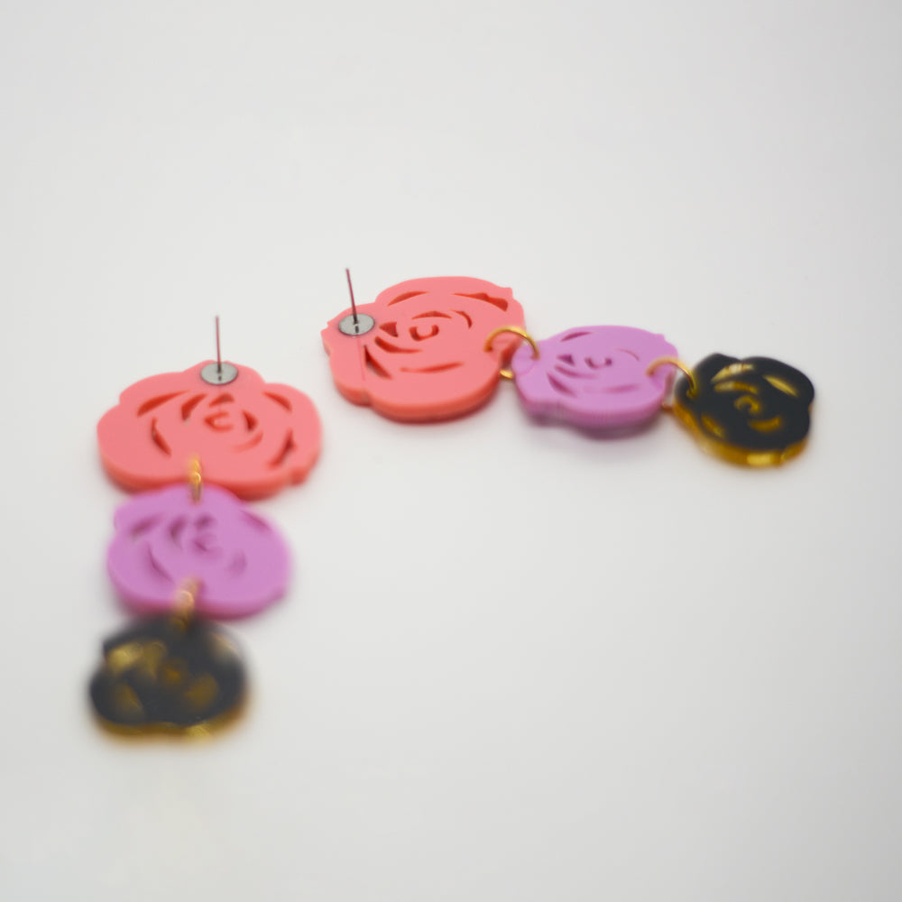 Rosas Triples -  Rosa, Lila y Dorado Espejado