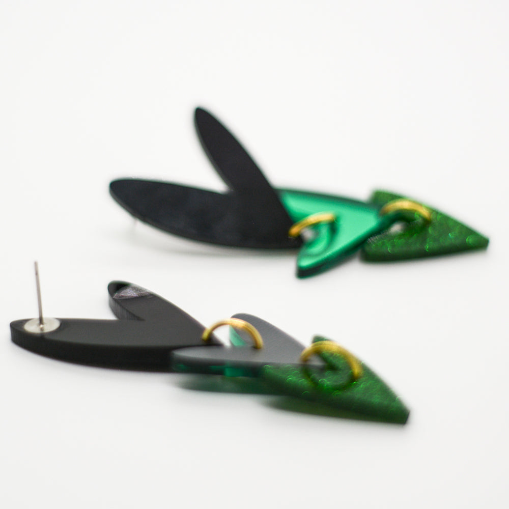 Corazones Triples - Negro, Verde Espejo y Verde Glitter