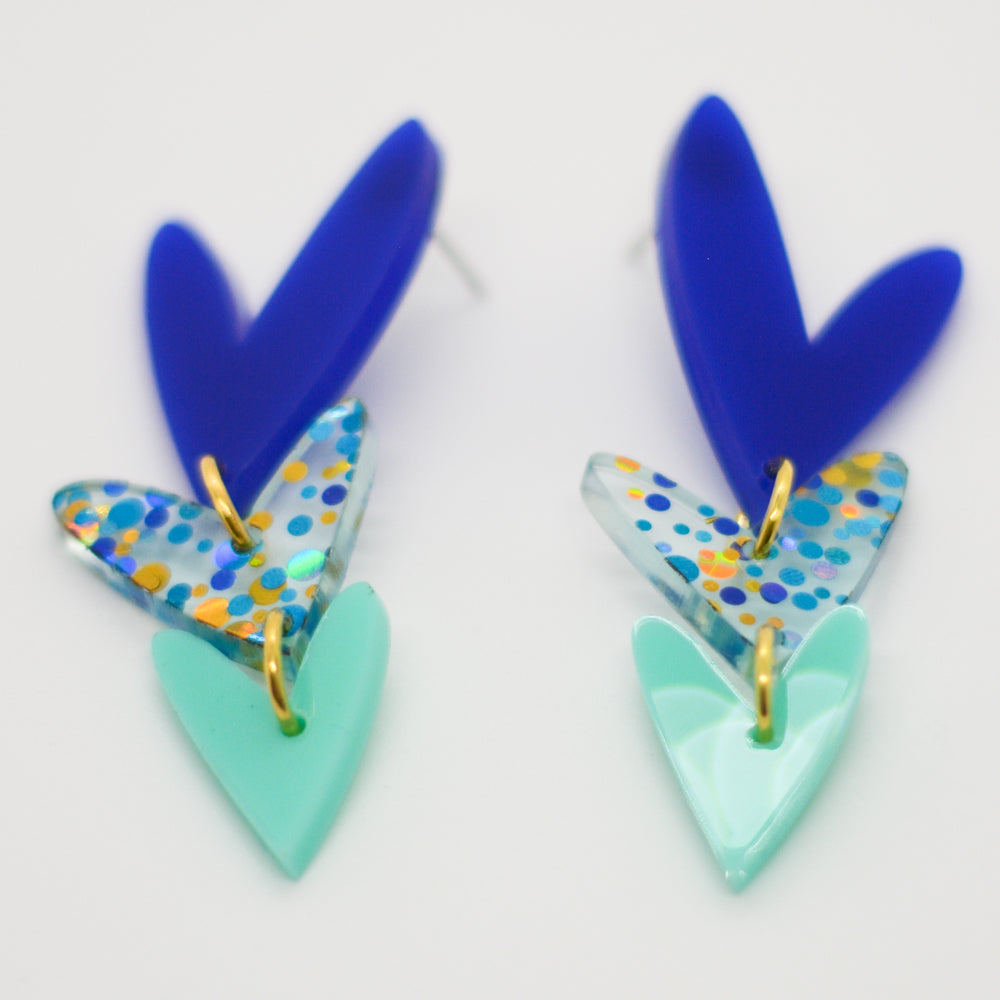 Corazones Triples - Azul Rey, Confeti Turquesa y Turquesa