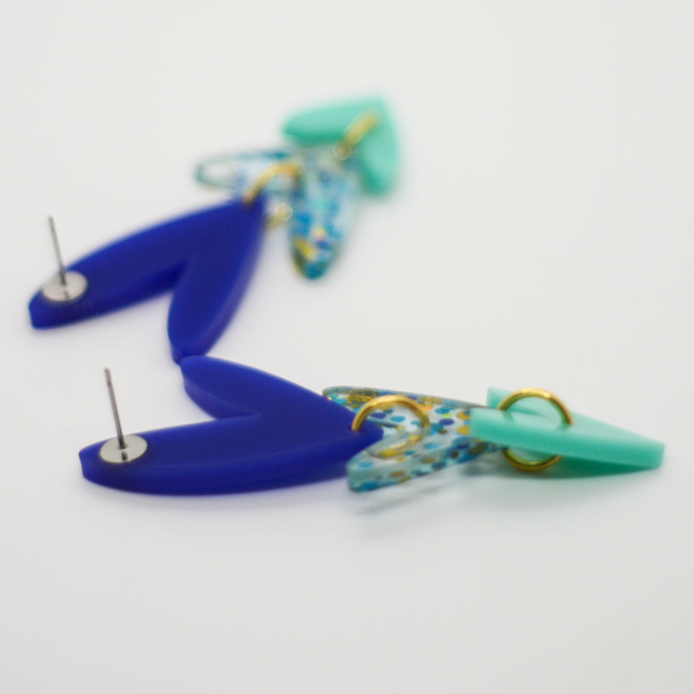 Corazones Triples - Azul Rey, Confeti Turquesa y Turquesa