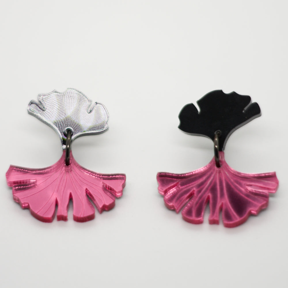 Ginkgo Biloba - Rosado Espejado con argolla acero negro