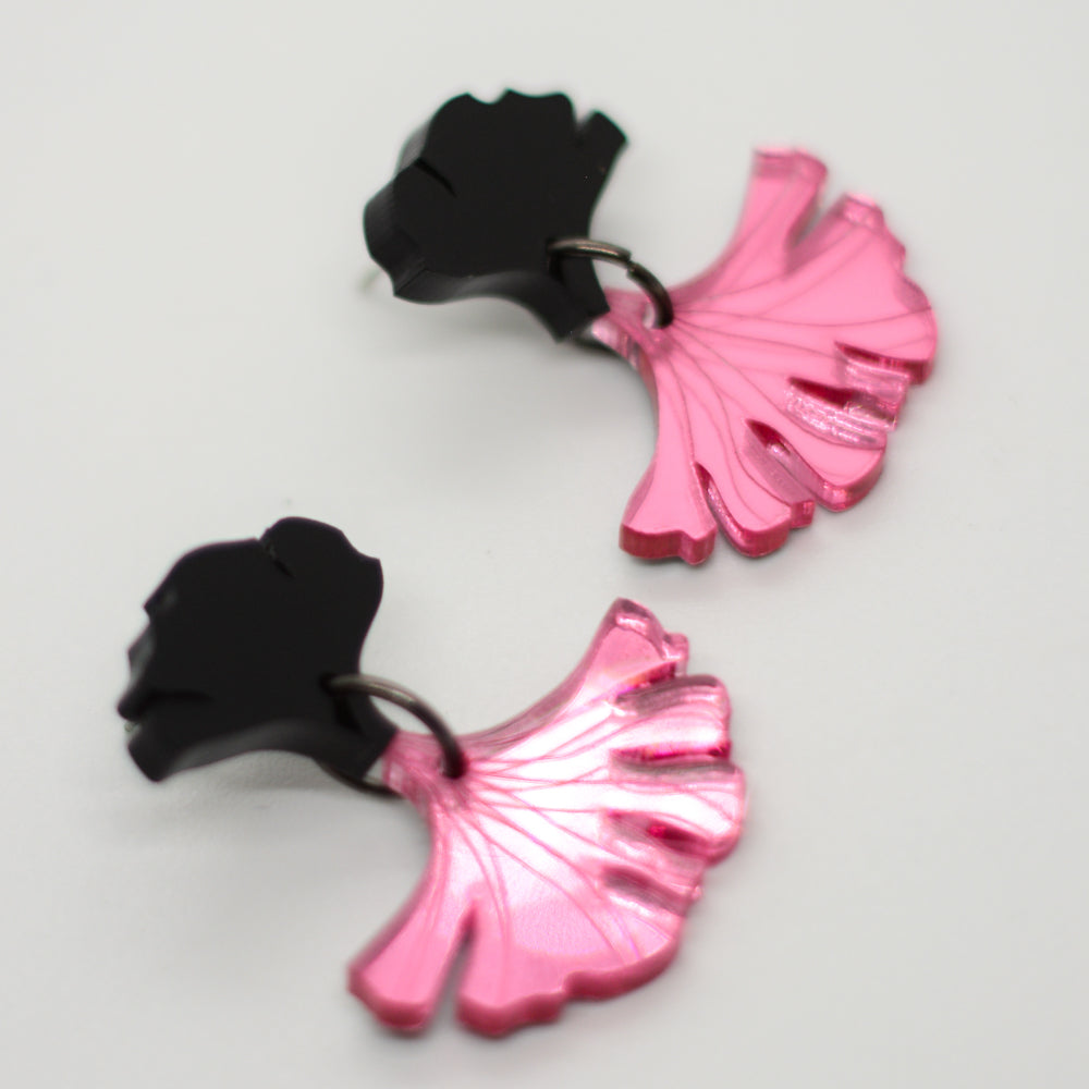 Ginkgo Biloba - Rosado Espejado con argolla acero negro