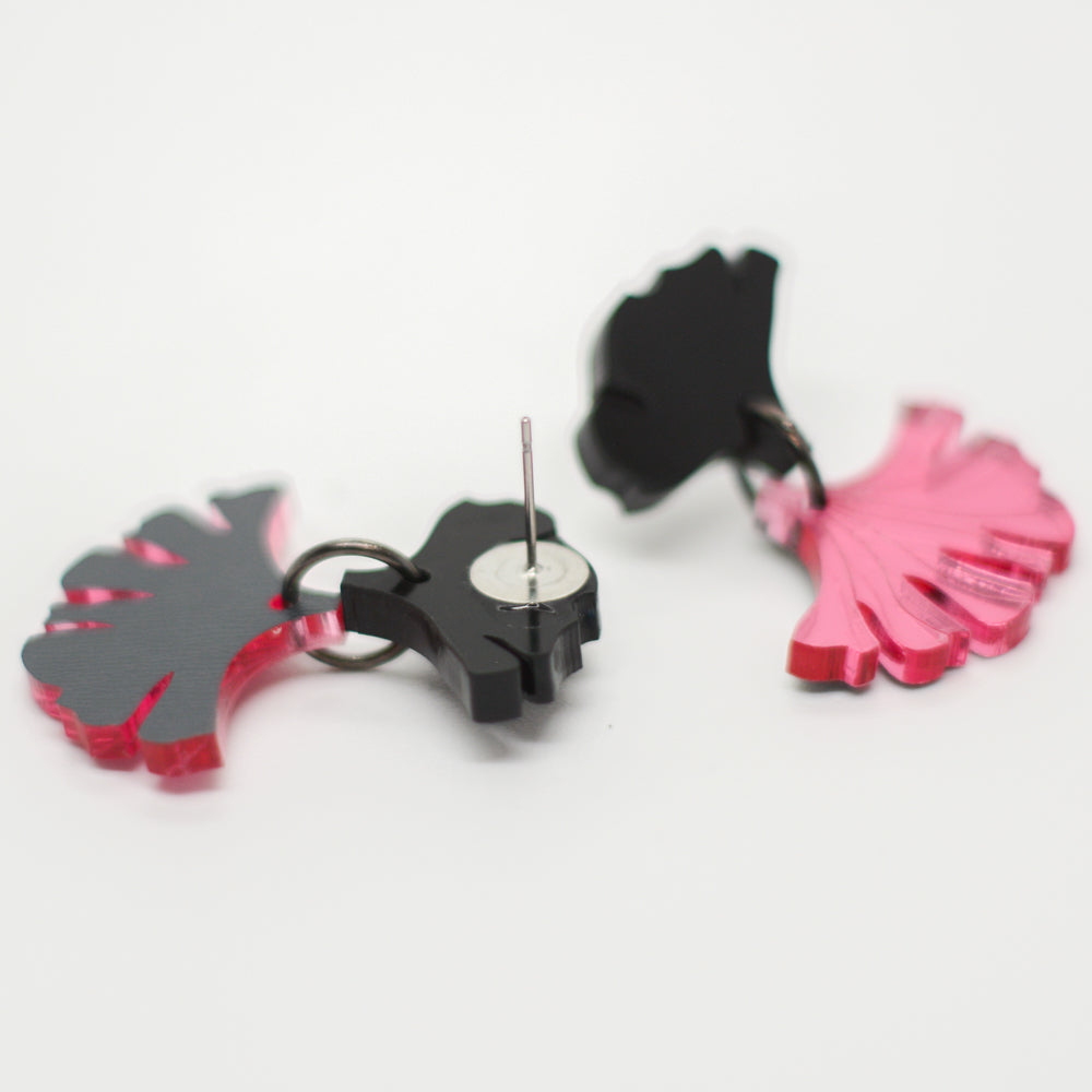 Ginkgo Biloba - Rosado Espejado con argolla acero negro