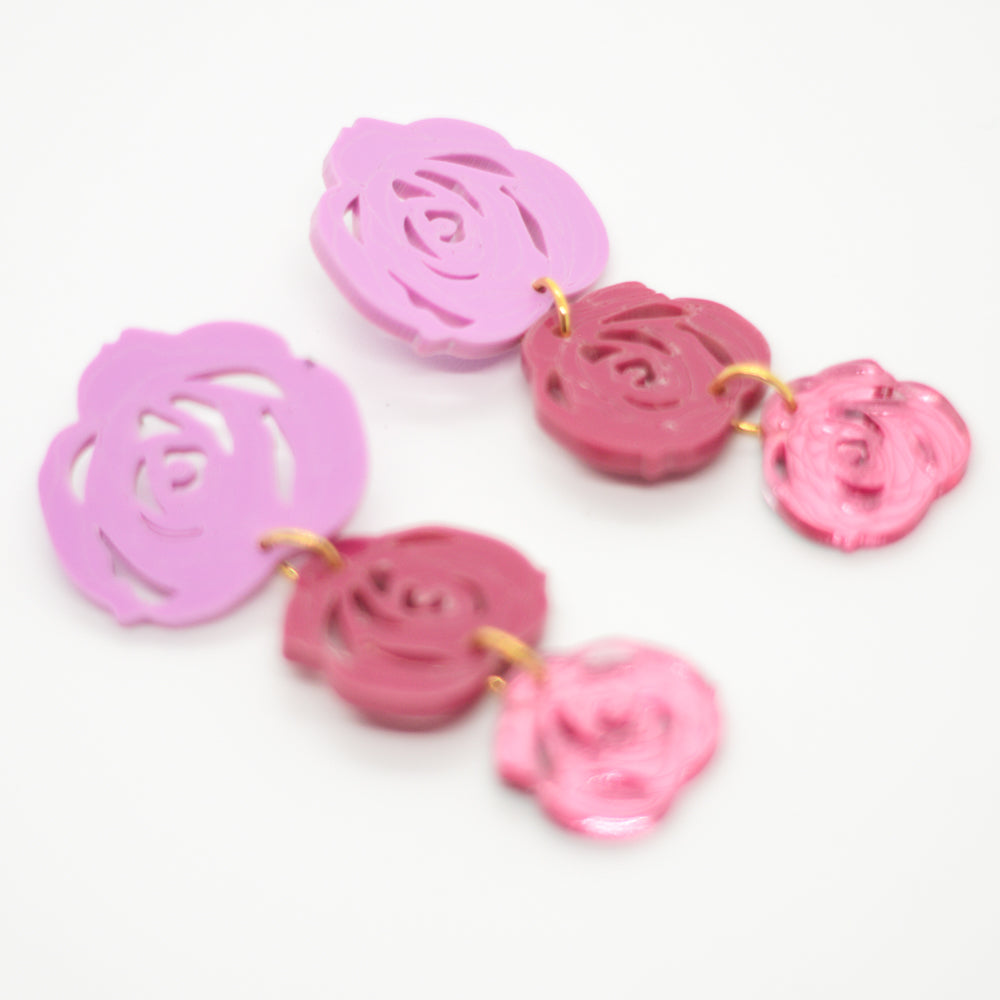 Rosas Triples - Lila, Rosa Fucsia y Rosado Espejado.