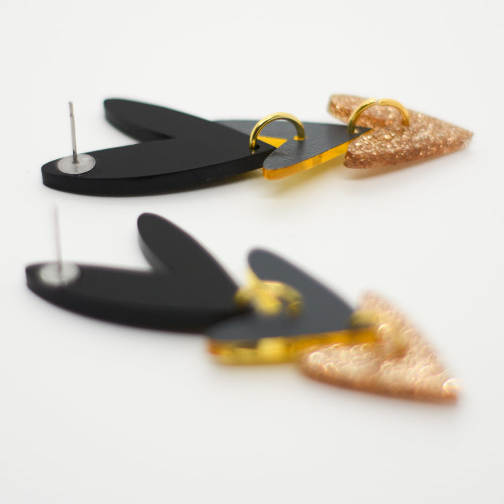 Corazones Triples - Negro, Dorado Espejo y Dorado Glitter