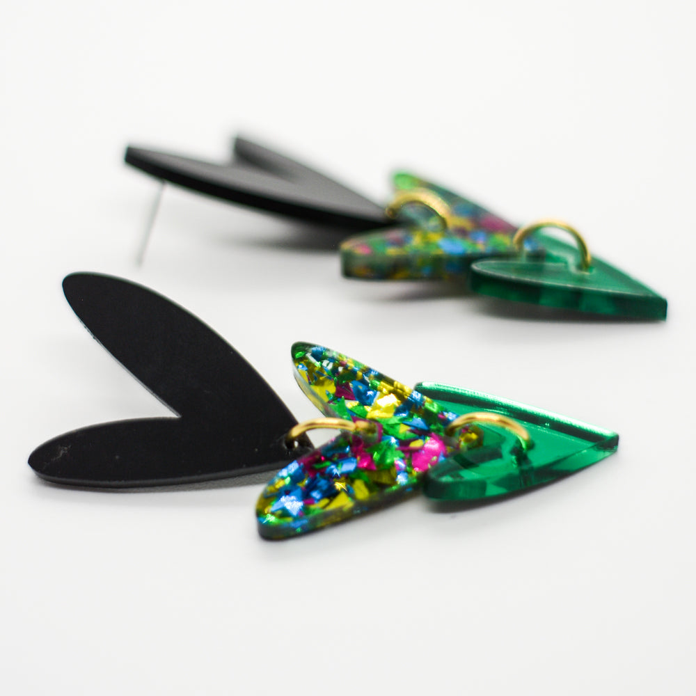 Corazones Triples - Negro, Confeti y Verde Espejo