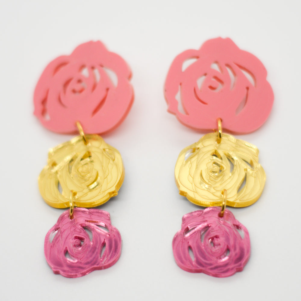Rosas Triples - Rosa, Dorado Espejo y Rosado Espejado