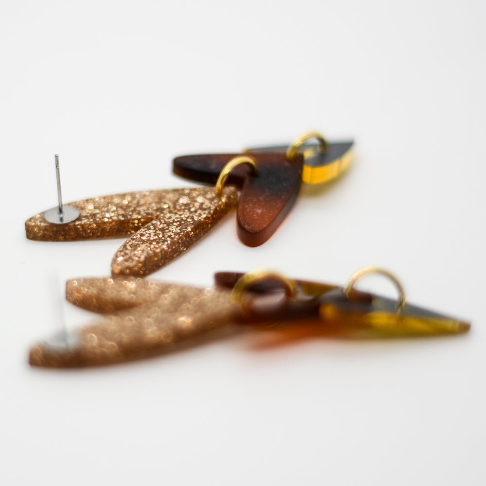 Corazones Triples - Dorado Glitter, Café Marmolado, Dorado