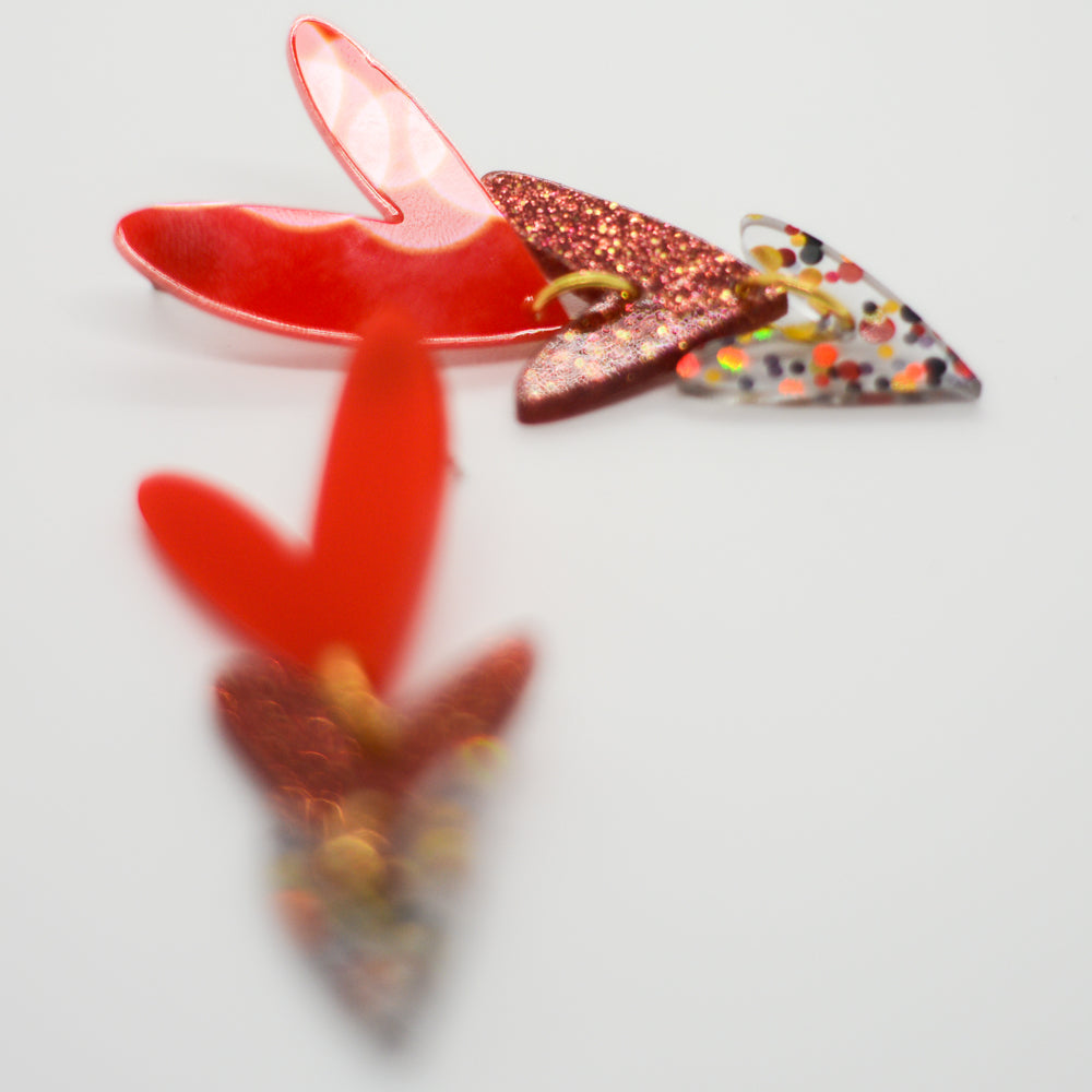 Corazones Triples - Rojo Sólido, Rojo Glitter y Confeti