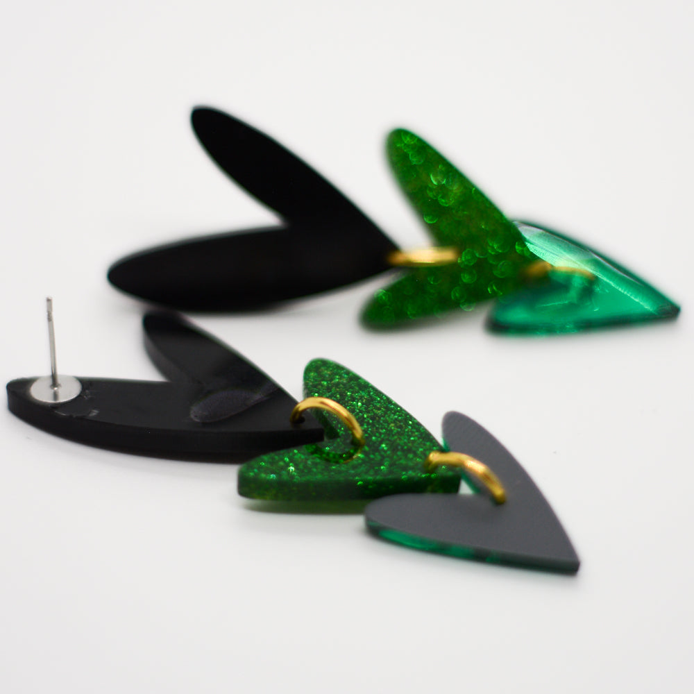 Corazones Triples - Negro, Verde Glitter y Verde Espejo