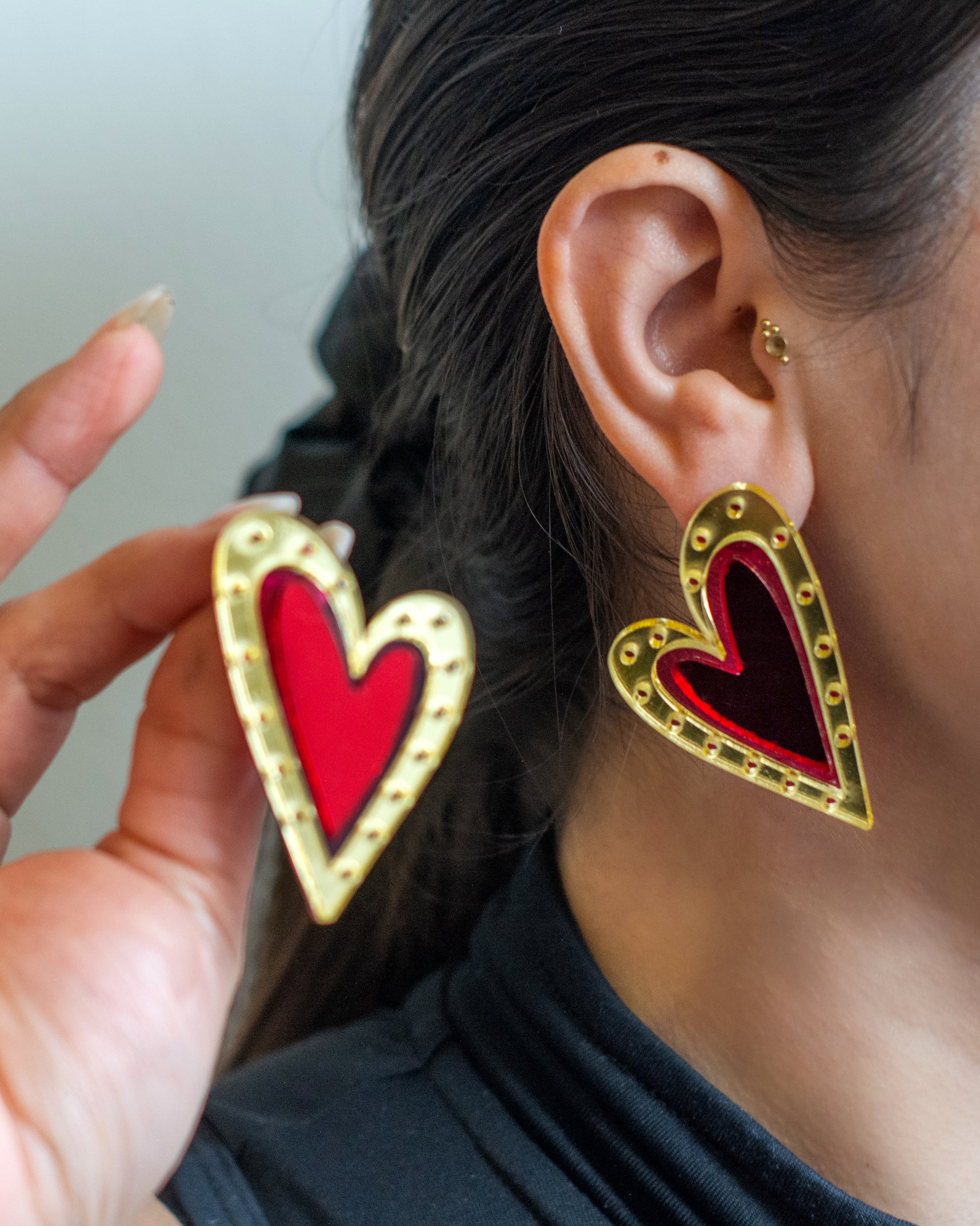 Corazones Fuertes XL - Color Rojo Sólido, Rojo Espejo y Dorado Espejo