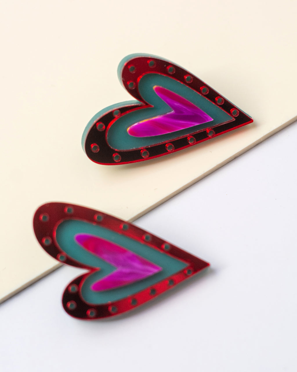 Corazones Fuertes XL - Rojo Espejo, Fucsia Marmoleado y Verde Agua