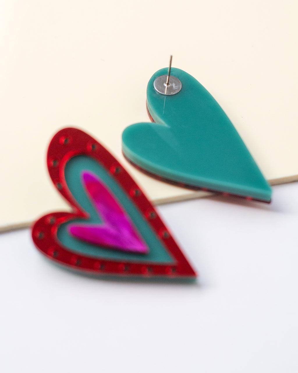 Corazones Fuertes XL - Rojo Espejo, Fucsia Marmoleado y Verde Agua