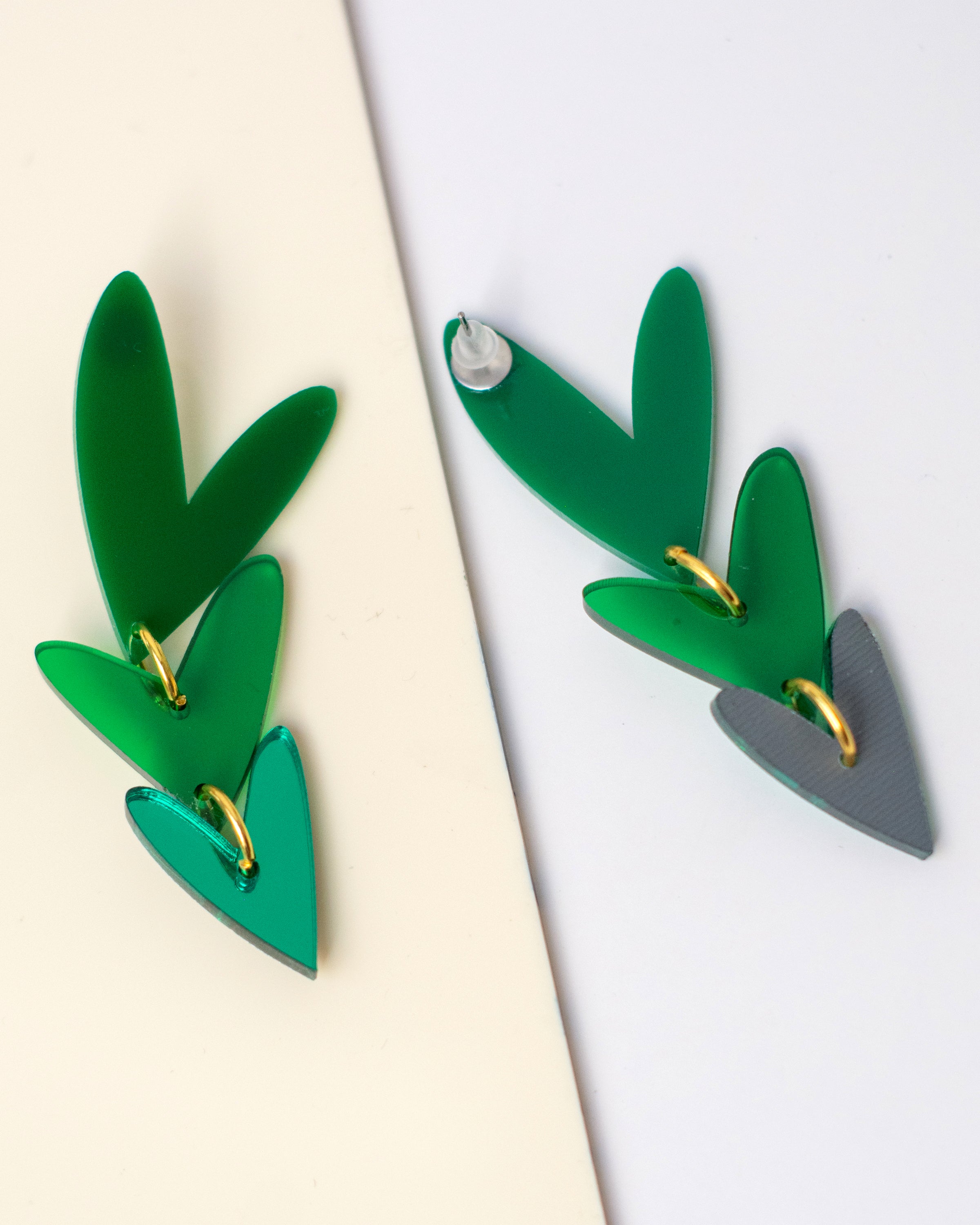Corazones Triples - Verde Sólido, Verde Traslúcido y Verde Espejo