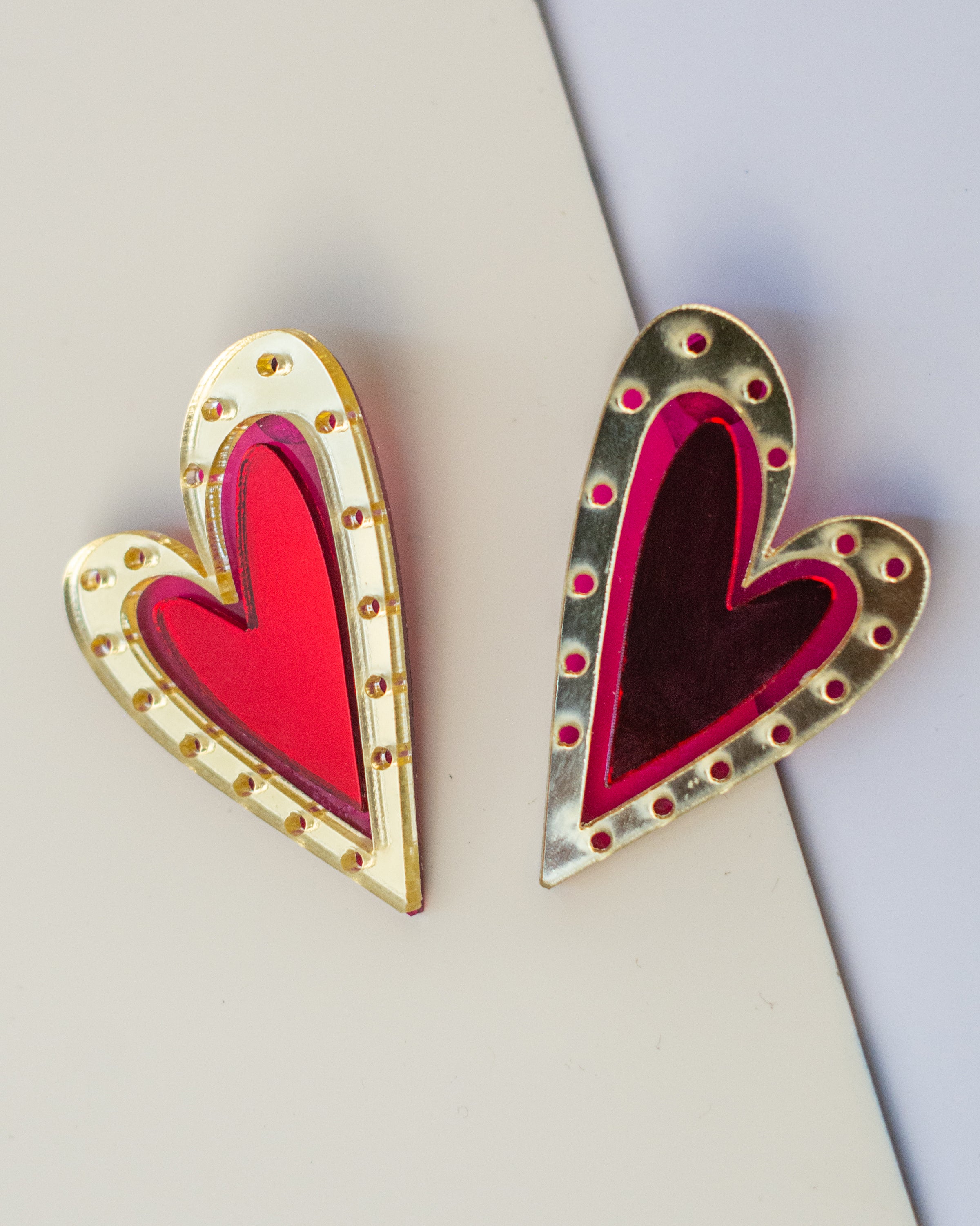 Corazones Fuertes XL - Color Rojo Sólido, Rojo Espejo y Dorado Espejo